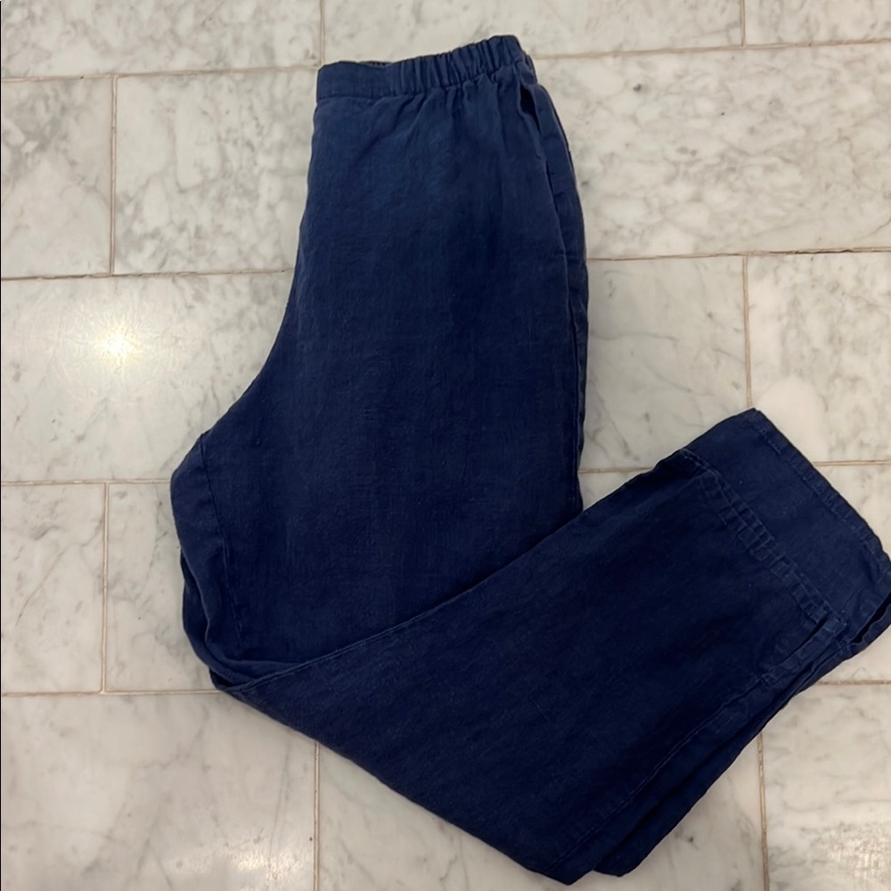 Flax 100% linen Blue Pocketed Ankle Pants
